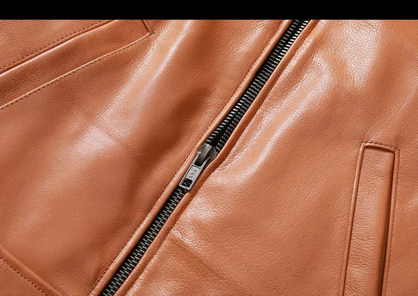 Men's Cowhide Leather Jacket Brown Slim Fit