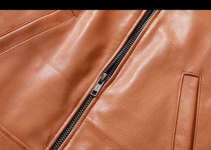 Men's Cowhide Leather Jacket Brown Slim Fit