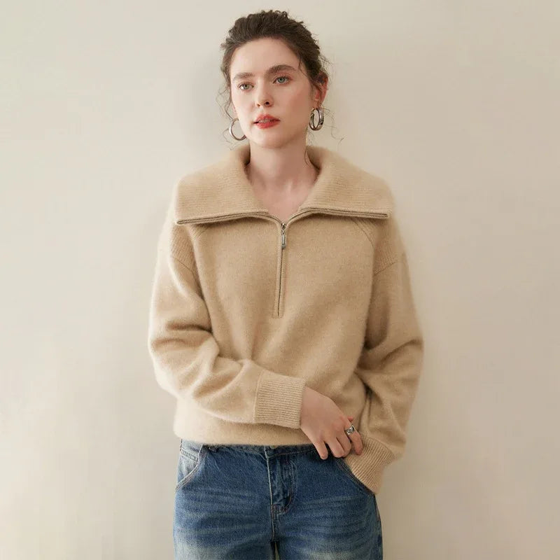 Women’s Half-Zip Cashmere Polo Collar Sweater