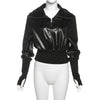 Cropped Faux Leather Bomber Jacket for Women