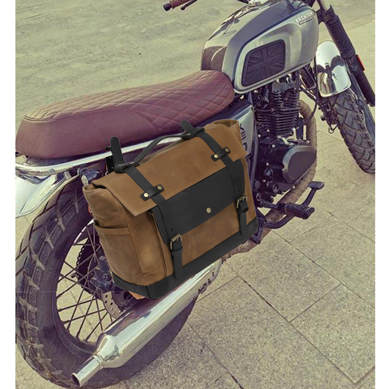Motorcycle Pannier Bag in Waxed Canvas with Genuine Leather Trim 1