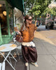 Brown Faux Suede Jacket Oversized Retro for Women