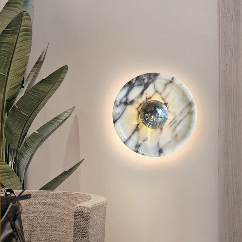Round Natural Marble Wall Lamp Sconce for Bedroom & Living Room