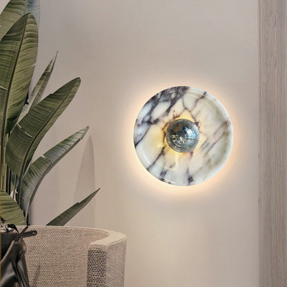 Round Natural Marble Wall Lamp Sconce for Bedroom & Living Room
