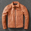 Men's Cowhide Leather Jacket Brown Slim Fit