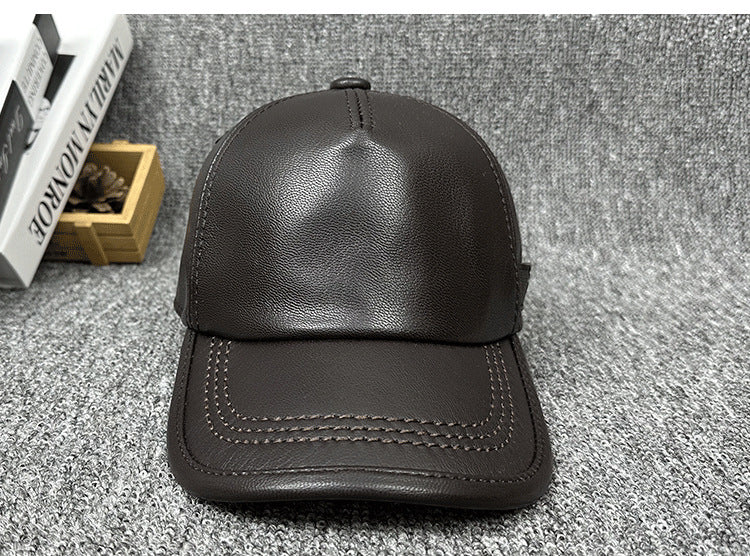 Men’s Genuine Leather Baseball Cap with Adjustable Buckle