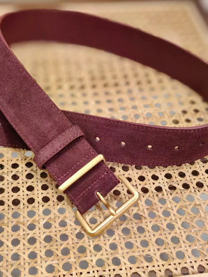 Women suede leather wide belt for coats