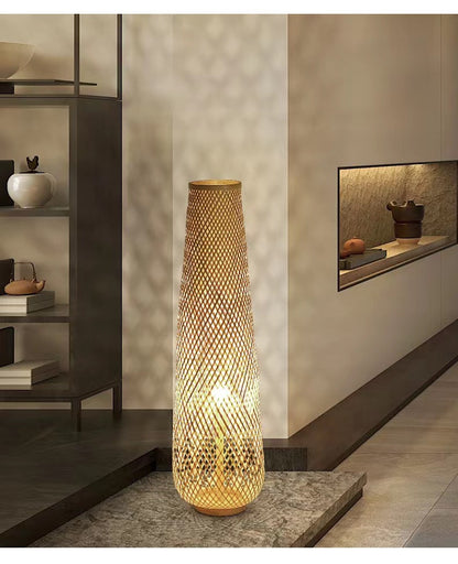 Modern bamboo weaving column floor lamp