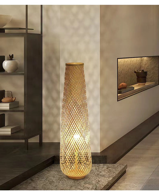 Modern bamboo weaving column floor lamp
