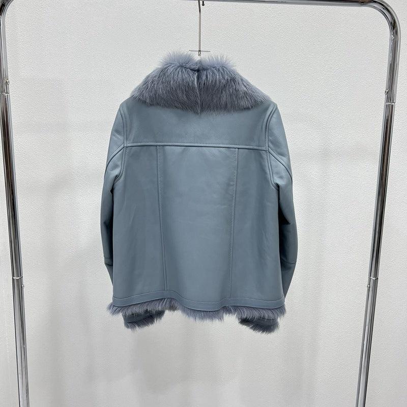 Women’s Short Shearling Leather Bomber Jacket