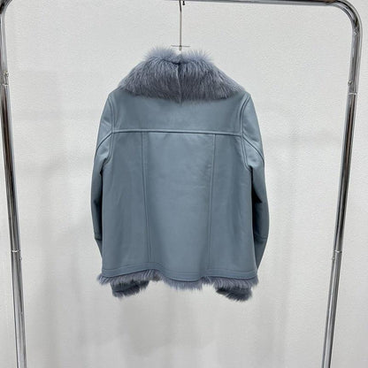 Women’s Short Shearling Leather Bomber Jacket