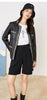Women’s Leather Jacket with Chain Trim and Tweed Edge