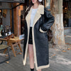 Women Black Leather Trench with Faux Shearling Lining
