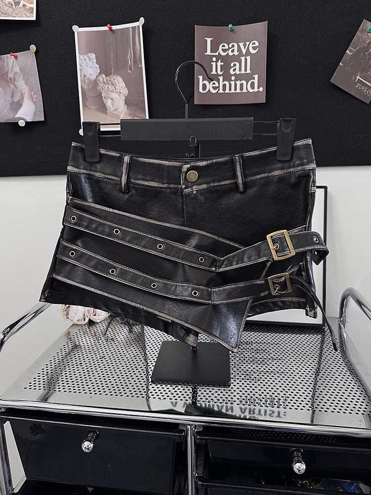 Women High Waisted PU Leather Shorts Belted Bodycon Street Style