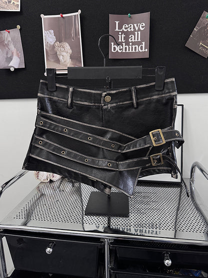 Women High Waisted PU Leather Shorts Belted Bodycon Street Style