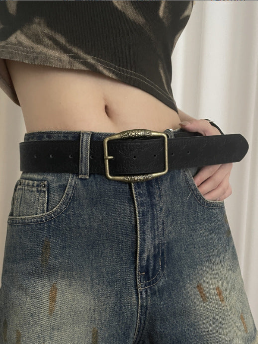 Vintage Printed Faux Leather Belt for Women