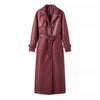 Women’s Faux Leather Belted Trench Coat Long Jacket