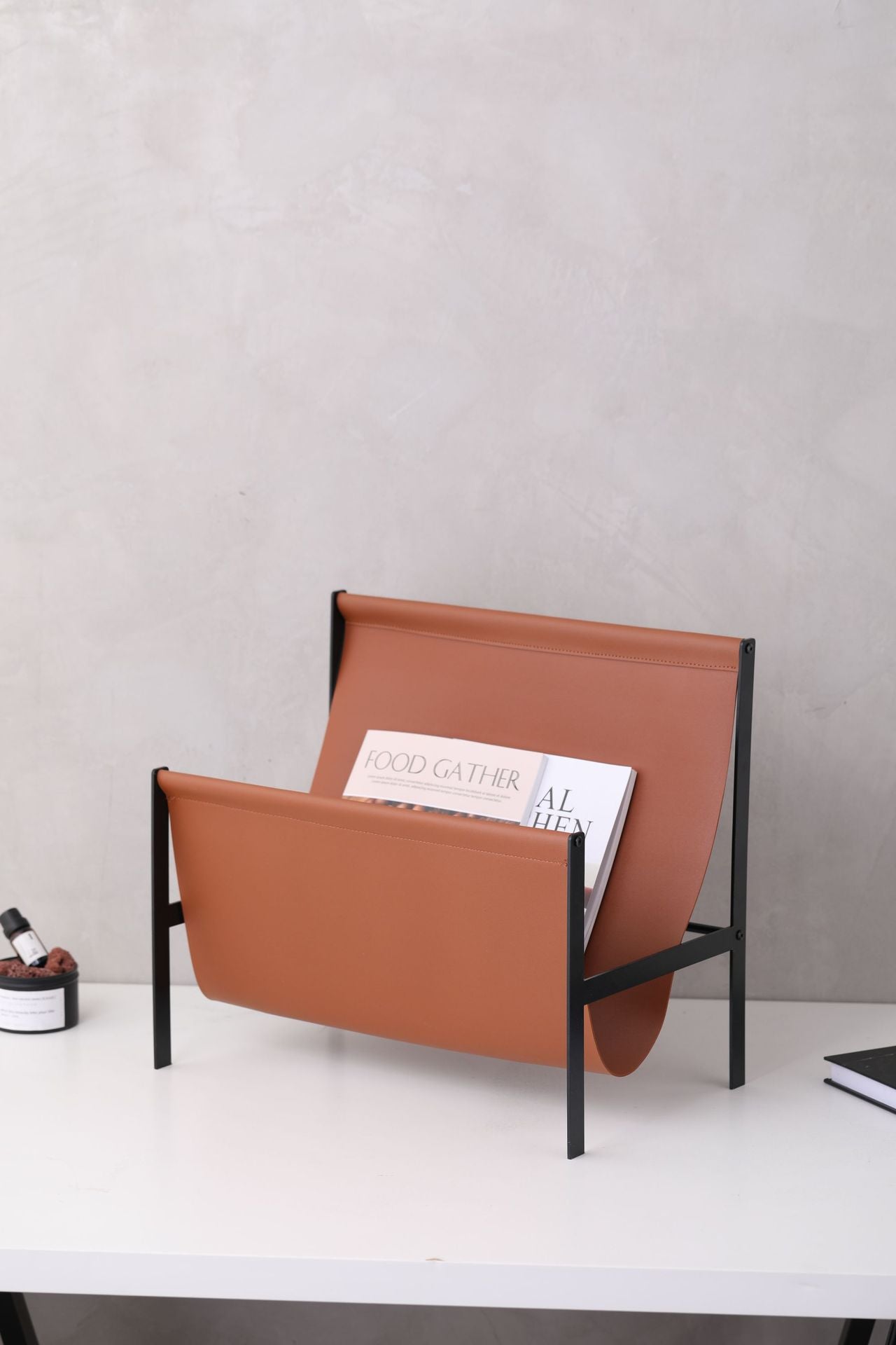 Modern leather metal magazine rack stand