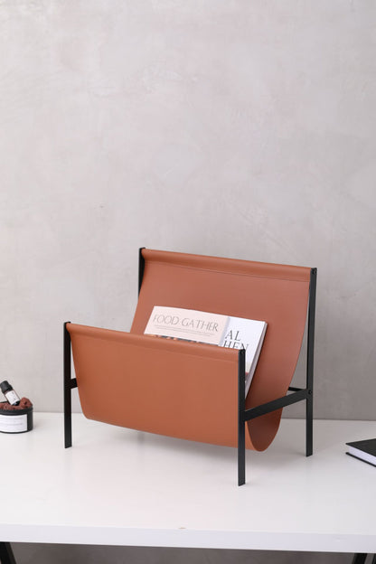 Modern leather metal magazine rack stand
