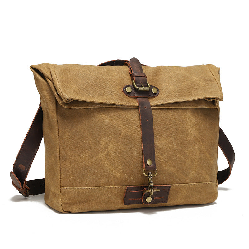 Canvas Messenger Bag with Waxed Finish and Top-Grain Cowhide Leather 1
