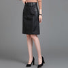 Women Leather Skirt High Waist Mid-Length with Back Slit