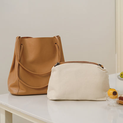 Vintage Women Leather Tote Bag Bucket Purse