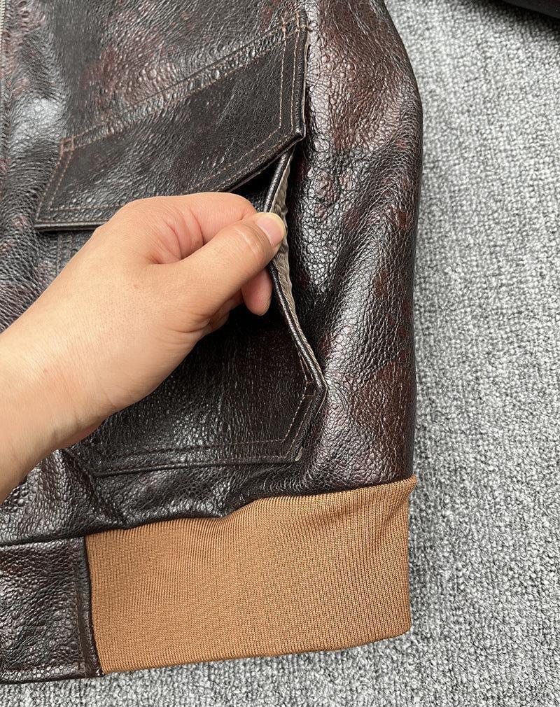Men’s Heat-Stamped Cowhide Leather Aviator Jacket