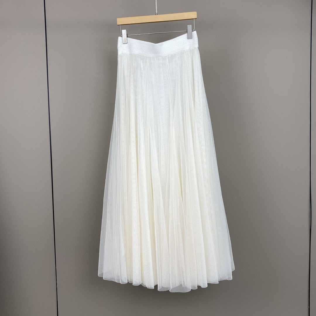 Women’s Cashmere Mesh Patchwork Long Midi Skirt