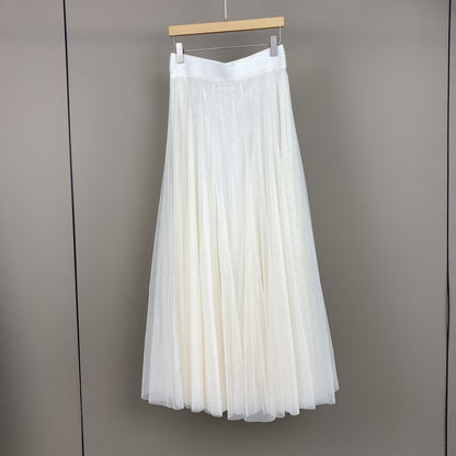 Women’s Cashmere Mesh Patchwork Long Midi Skirt