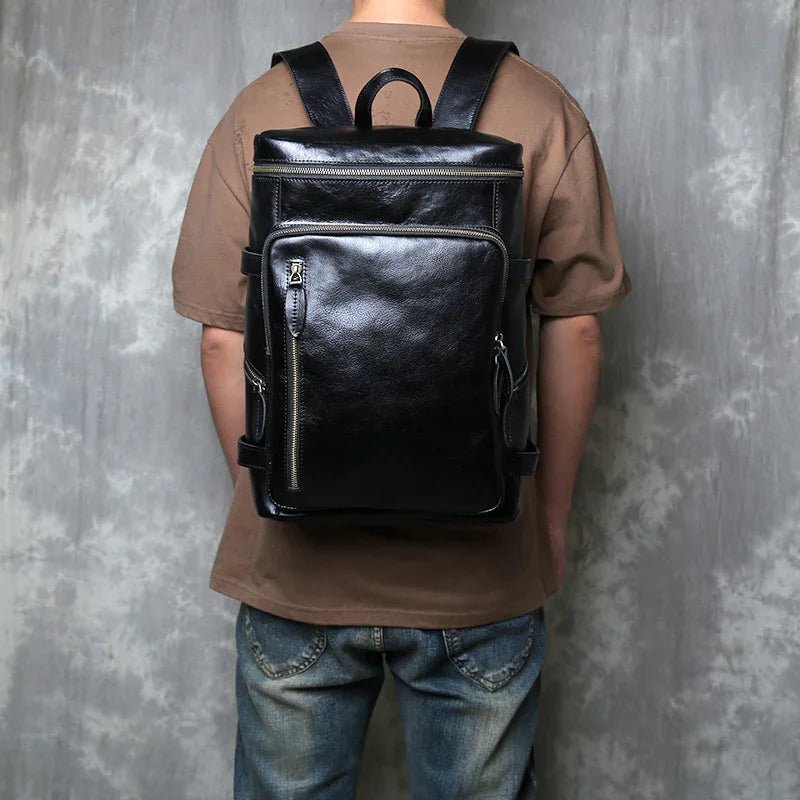 Retro leather backpack for men 15 inch laptop