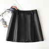 high waisted a-line mini leather skirt with front slit