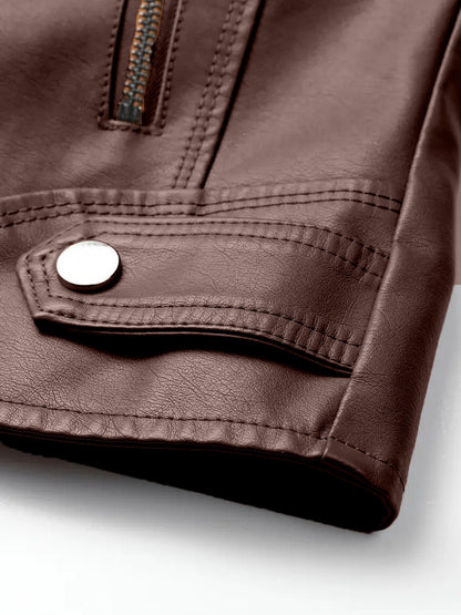 Brown Jacket for Women Slim Fit Faux Leather Motorcycle Biker