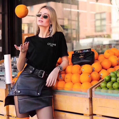 High-Waisted Irregular Hem Motorcycle Leather Mini Skirt