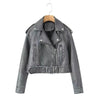 Women Retro Faux Leather Biker Jacket Cropped Moto Jacket with Belt