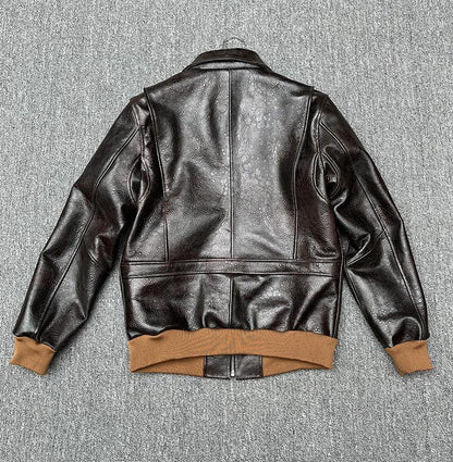 Men’s Heat-Stamped Cowhide Leather Aviator Jacket