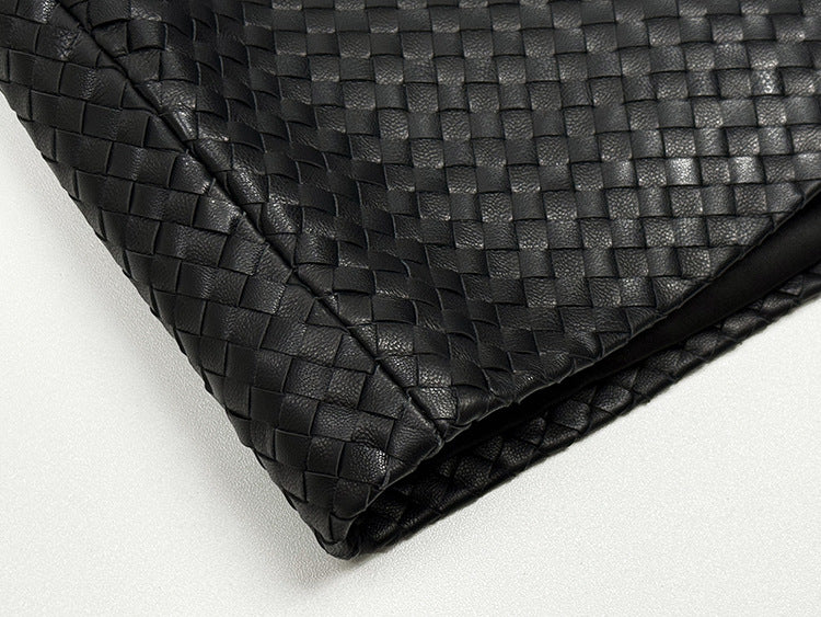 Genuine Black Leather Mini Skirt High Waisted Woven A-Line