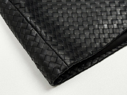 Genuine Black Leather Mini Skirt High Waisted Woven A-Line