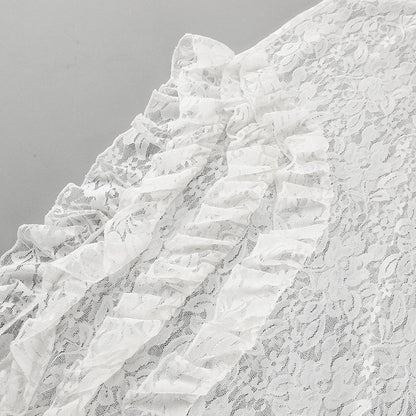 Women’s Sheer Lace High Slit Ruffled White Midi Skirt