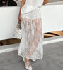 Women’s White Lace Jacquard Midi Skirt  See-Through
