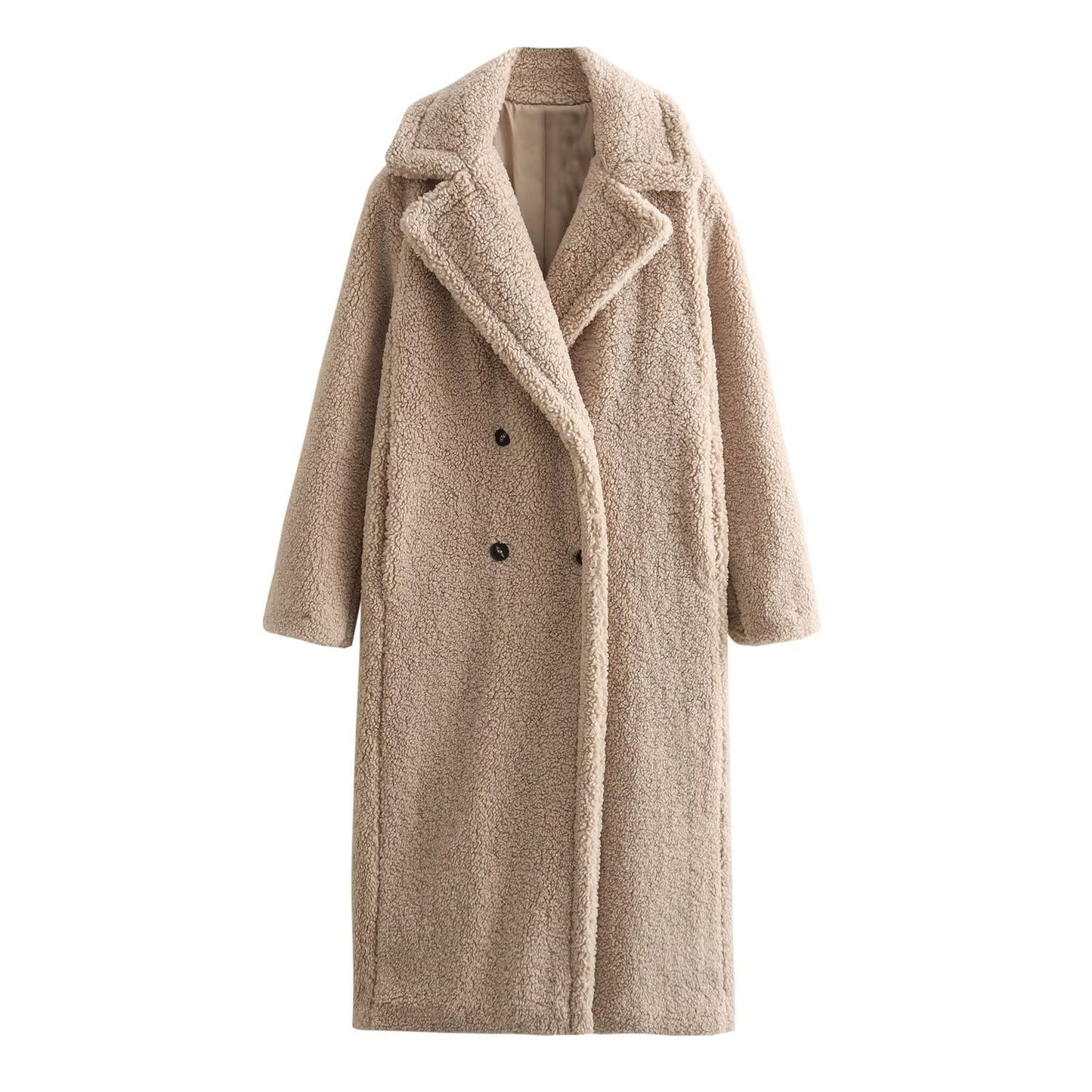 Terry fabric long teddy coat