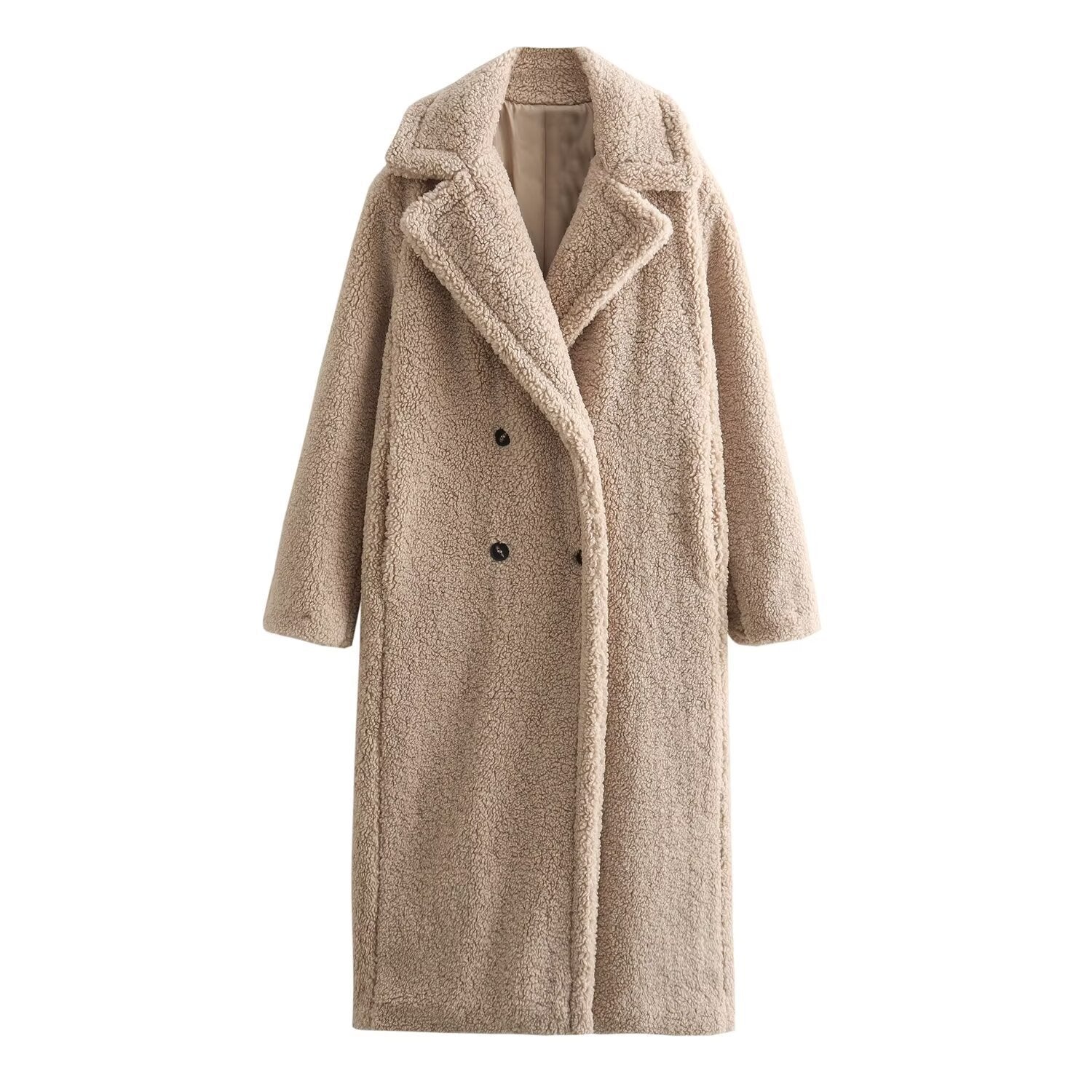 Terry fabric long teddy coat