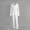 Heart print ribbed three piece women pajama set
