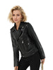 Black Faux Leather Moto Jacket with Zipper Pockets for Women