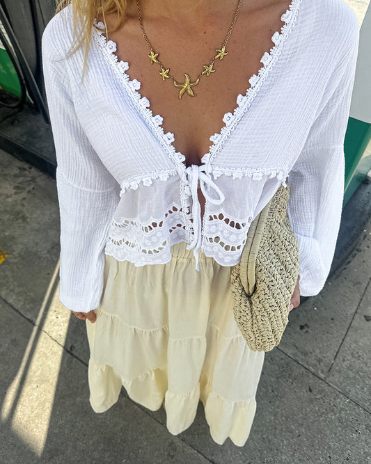 drop shoulder laced shirt women