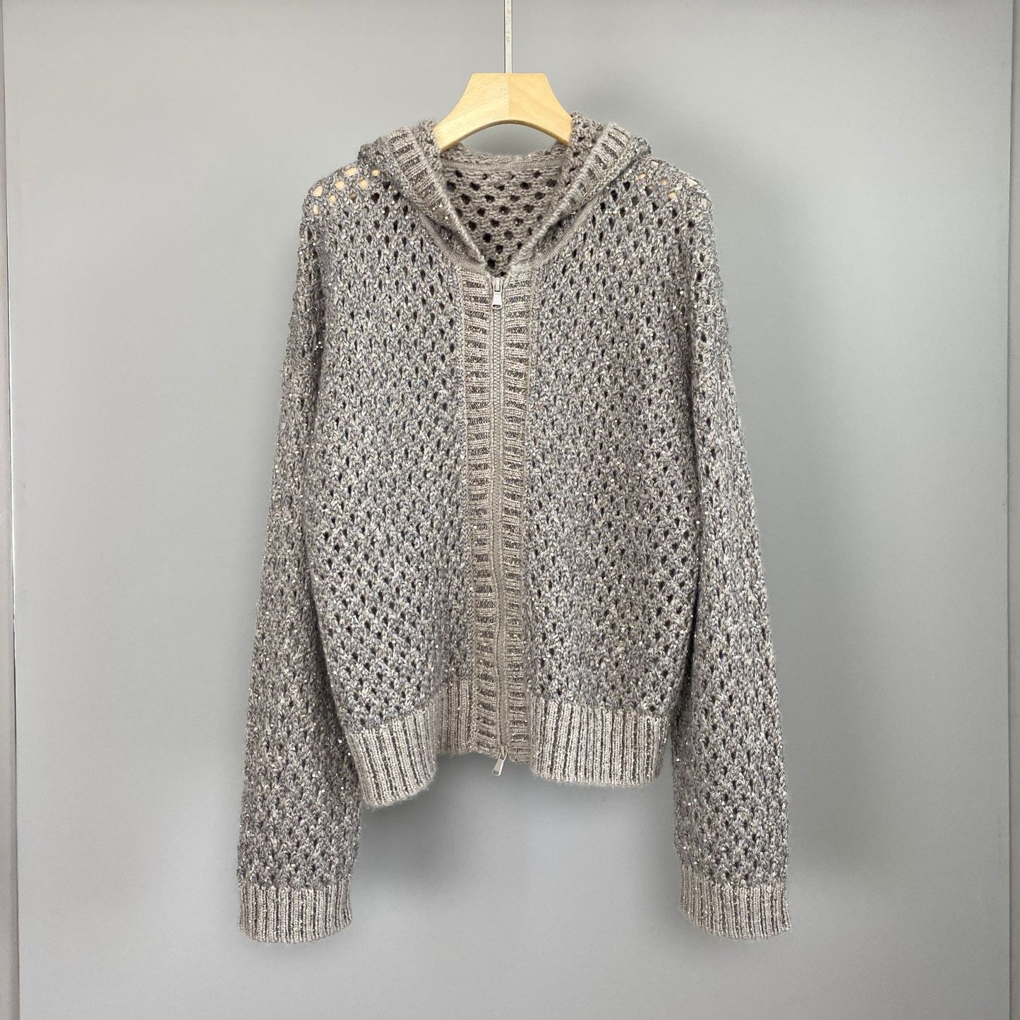 Women’s Hooded Cashmere Knit Cardigan with Sequins