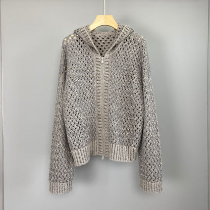 Women’s Hooded Cashmere Knit Cardigan with Sequins