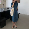 Short Sleeve Denim Shirt Dress for Women Loose Jean