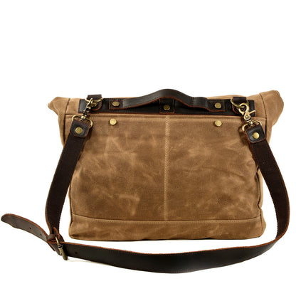 Canvas Courier Bag for Men with Waxed Canvas and Cowhide Leather