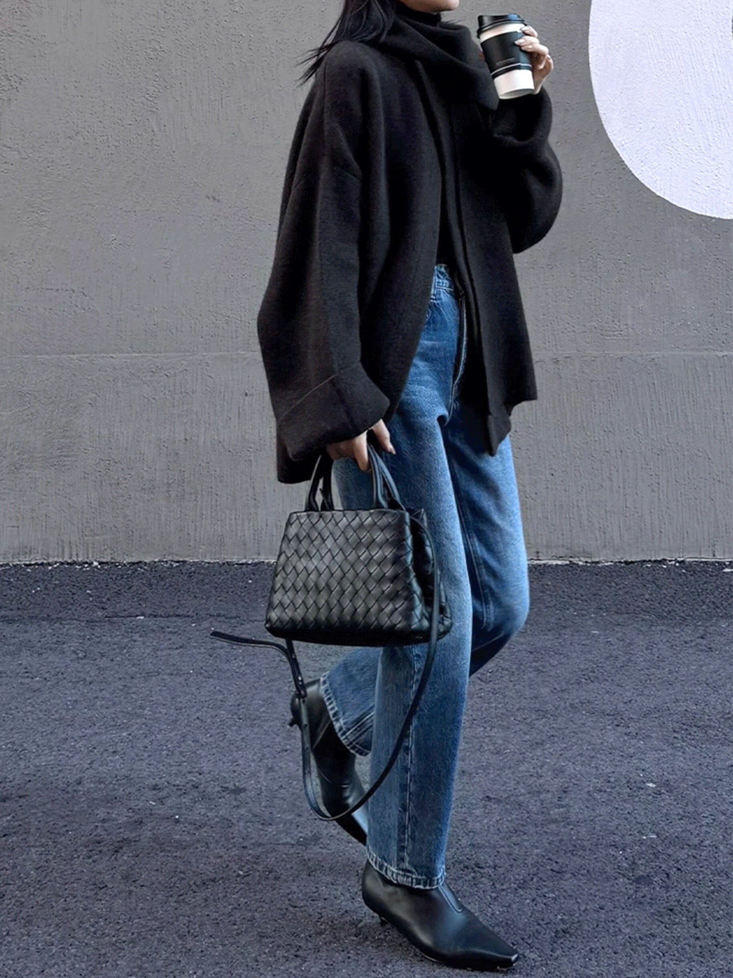 Hand Woven Real Leather Black Tote Crossbody Purse