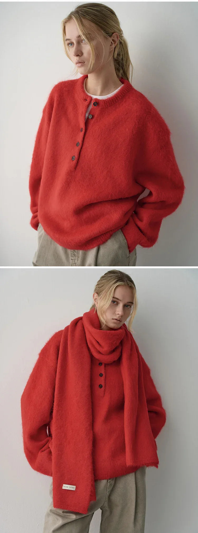 Facade pattern alpaca wool sweater women